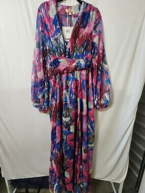 Adrienne Landau Quartz Abstract Print Maxi Dress Size 6 NWT
